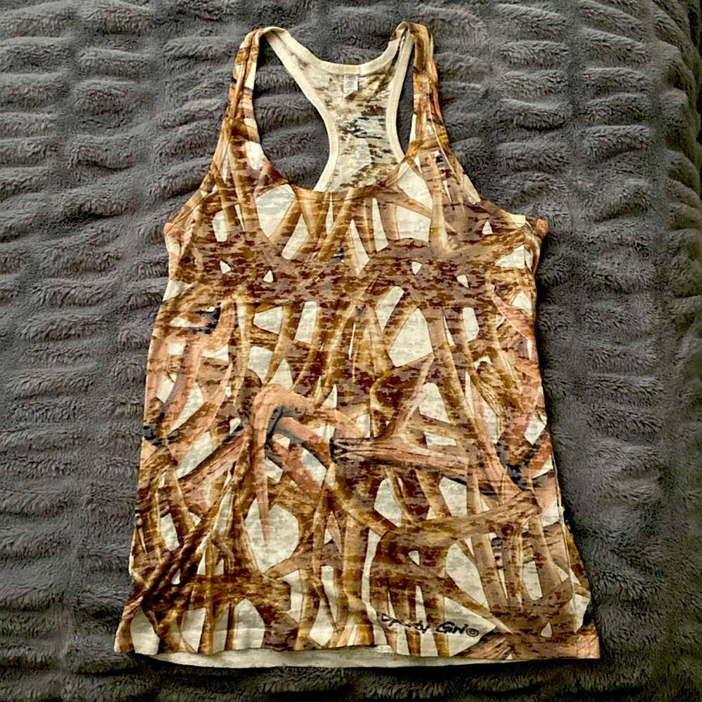 Sporty girl, Large, Razorback tank top, antler camouflage